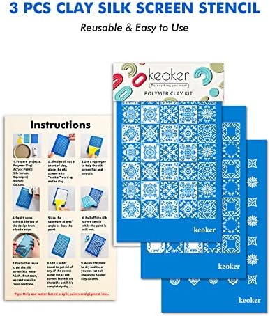 KEOKER 3PCS Tile Silk Screen Stencils for Polymer Clay, Tile Pattern Polymer Clay Stencil