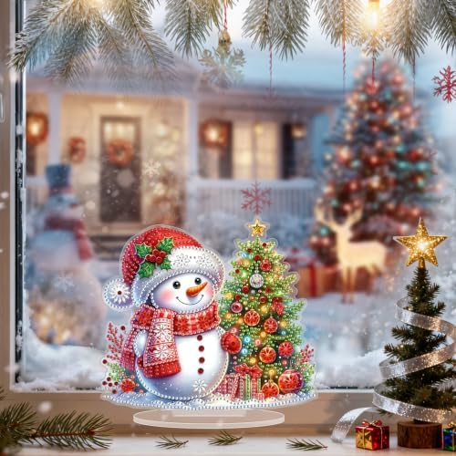 Christmas Diamond Art Kits for Adults,Red Scarf Snowman Diamond Painting