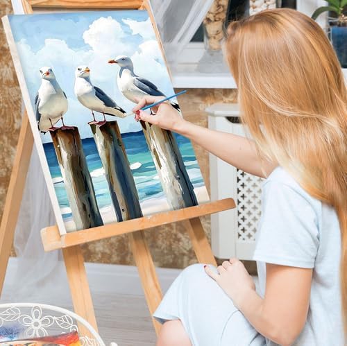 Bowetile Framed Paint by Numbers Seagull for Adults Beginners, Adults' Paint-by-Number Seagull Kits, Easy Adult Paint by Number Kits on Canvas, Acrylic Animals Number Painting for Home Decor, 8x12in