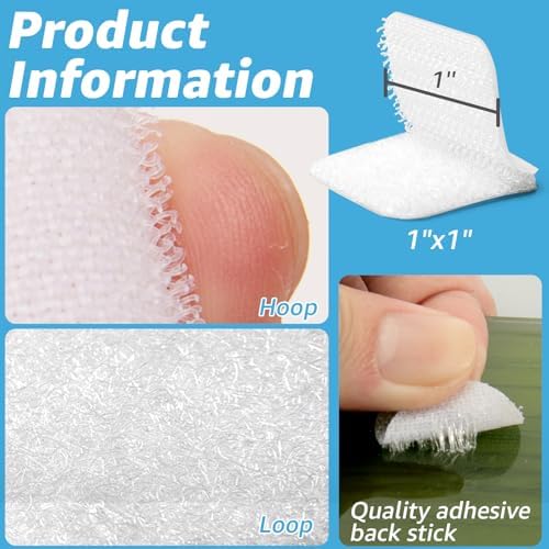 Art3d 48 Sets Hook and Loop Tape, 1"x 1" Sticky Back, Heavy Duty, White
