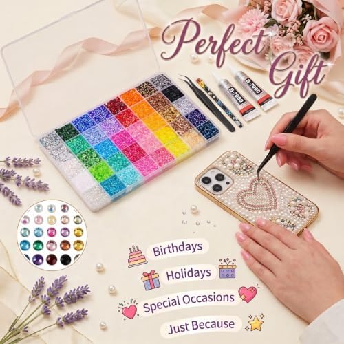 40000 Pcs Bedazzling Kit Resin Rhinestones Flatback Gems with Tool and Glue
