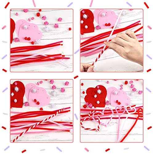 Caydo 200 Pieces Pink Pipe Cleaners 6 mm x 12 inch, Creative Crafts Decorations in 4 Colors for Mother's Day Decorations (Red, Pink, White, Purple)