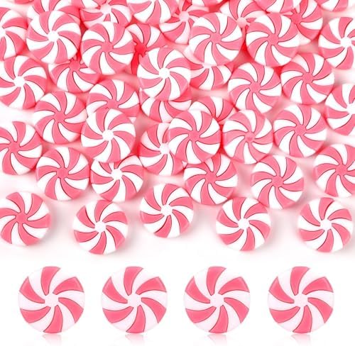 JUNEBRUSHS 50 Pcs Fake Peppermint Candy Christmas Decorations Pink and White Christmas Candy Peppermint Ornaments for Xmas Holiday Decor Party Favors Crafts