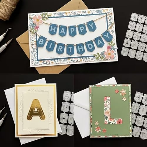 Scrapbooking Die-Cuts, Layer Frame Net Set Metal Cutting Dies for Card Making, Paper Craft Template, Background Embossing Stencils, DIY Album Décor (English Letter Set-9.7x7.6cm)