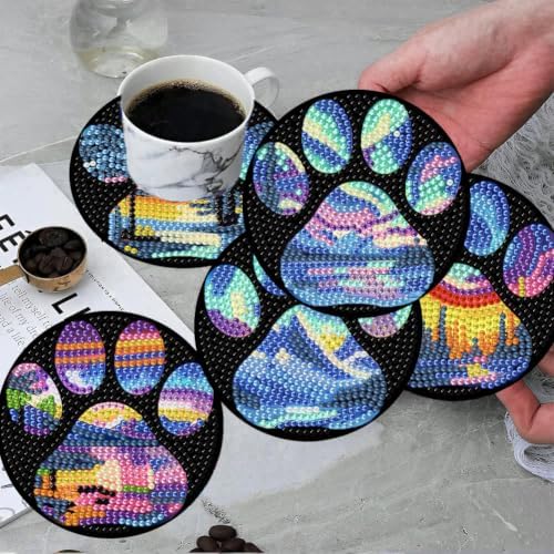 ijbnhd 8 Pcs Aurora Diamond Art Coasters Kits with Holder 4X4 Inch