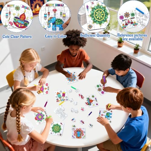 Diwali Crafts & Party Favors for Kids Bulk, Rangoli Art Activity DIY Puzzle