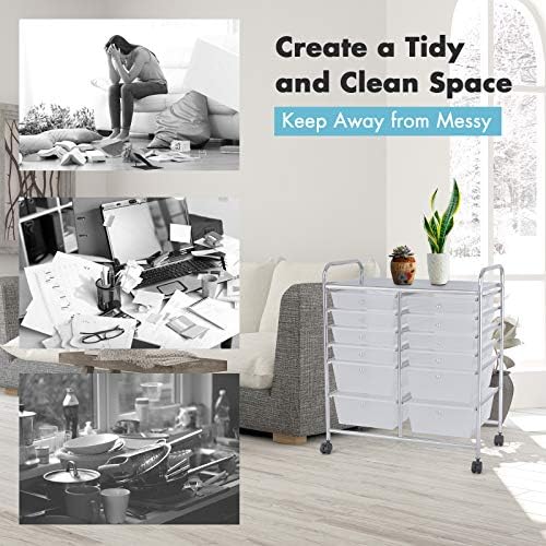 LDAILY 12 Drawer Rolling Storage Cart, Craft Cart Organizer on Wheels w/Metal Frame, Large Capacity & Smooth Drawer, Rolling Cart w/Drawers for Classroom, Office