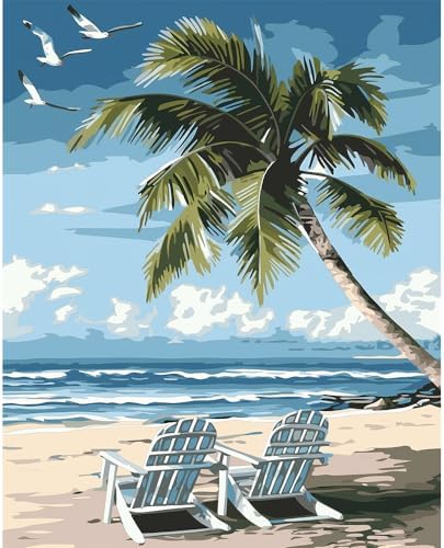 Natuyalo Paint by Numbers Kit for Adults - Beach DIY Adult Paint by Number Kits Seascape Acrylic Canvas Painting for Adults Beginners Kids Art Crafts Without Frame, 16x20 Inch