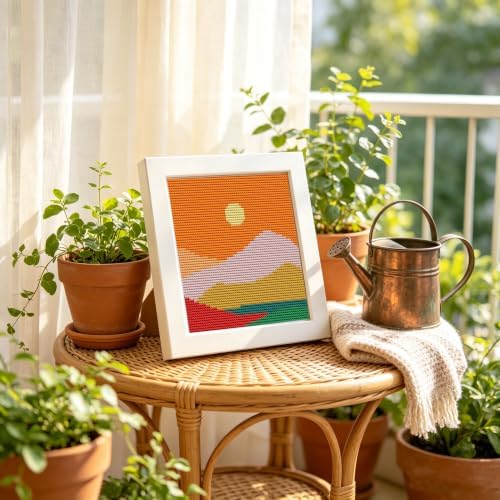 Sun Mountains Stamped Cross Stitch Kits for Adults Beginners with Framed