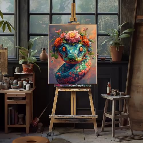 Natuyalo Paint by Numbers for Adults - Colorful Snake and Flowers Paint by Number Kits on Canvas Without Frame, Animal DIY Acrylic Painting for Ideal Gift Home Wall Decor 16x20 Inch
