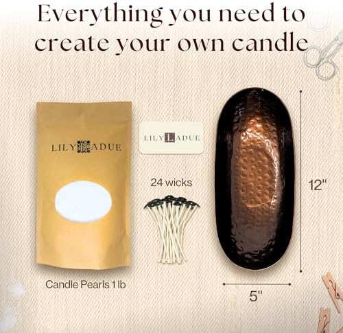 LILY LADUE Sand Candle Kit - 1Lb/16Oz Pearled Candles Sand and Wicks (24) with Bronze Holder, Unscented Aroma Beads, Reusable Pearled Candle Wax for DIY Home Kit, Powder Beads Refill Available