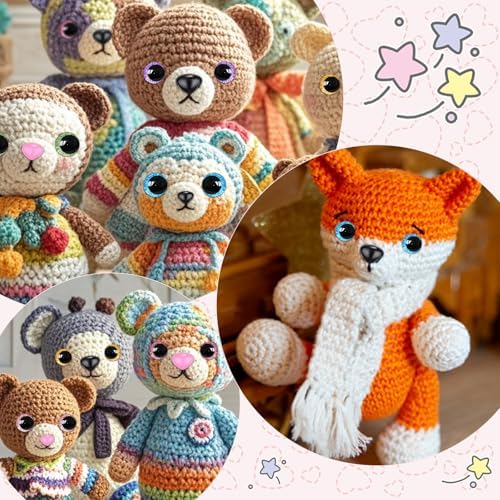 MUCUNNIA 160pcs 12-35mm 3D Moon Glitter Safety Eyes and Noses with Washers