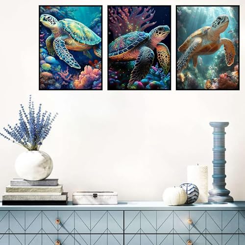 Benjenes 3PCS Sea Turtle Diamond Art Kits for Adults, Diamond Painting Kits