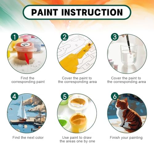 Possoco Paint by Numbers Kit for Adults Beginner Cat, Seaside Landscape Easy Adult Paint by Number Kits on Canvas, DIY Acrylic Number Painting for Adults Teens for Home Decor 16x20 Inch