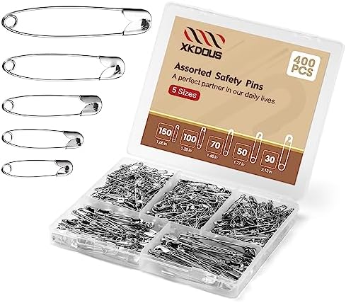 XKDOUS 400 Pack Safety Pins, 5 Universal Sizes Heavy Duty Pins for Clothes
