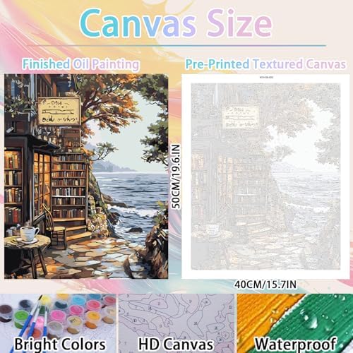 WULINHUAFA Bookstore Paint by Numbers Adults Beginner 16x20 Inch | Books Adult Paint by Number Kits, DIY Acrylic Oil Easy Painting by Numbers for Gifts Home Wall Decor Without Frame