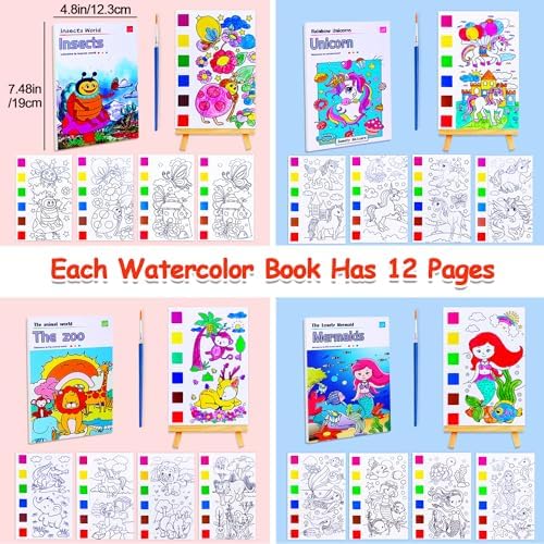 JUNQIU 4Pack Paint with Water Books for Kids, Watercolor Painting Coloring Books for Toddlers, Magic Paint Set for Kids, Art Craft Kits Easter Basket Stuffers For Girls Boys