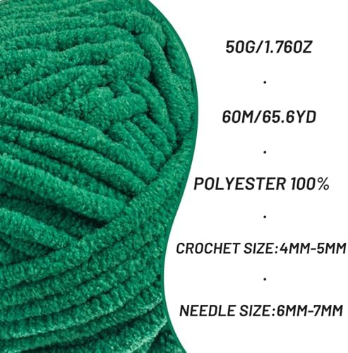 2 Packs Plush Chenille Chunky Crochet Yarn - Baby Yarn for Crocheting Soft - Velvet Yarns Knitting for Blankets Crafts - Fluffy Amigurumi Yarns 100g/131yds (2 Greener)