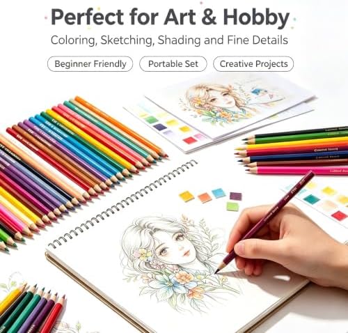 YCY 50-Color Oil-Based Colored Pencils Set Natural Wooden Pencils Art Pencils for Sketching Drawing Coloring Ideal Gift for Teens & Adult Art Lovers Ages 13+, 3.0mm, Standard Box Packaging