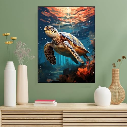 Benjenes Sea Turtle Diamond Art Kits for Adults, Diamond Painting Kits for Adults, 5D DIY Round Drill Gem Art Paint with Diamonds Dots Crafts Kits for Home Decor Gift 12x16 inch