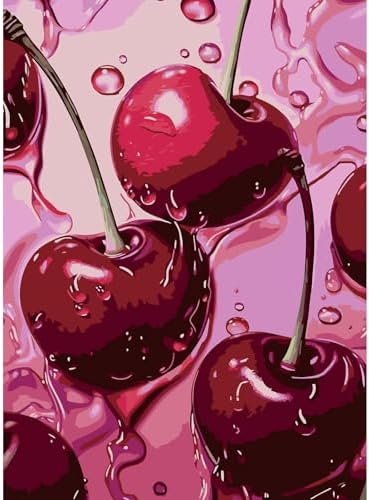 AIBOERL Diamond Art Kits for Adults，DIY Cherry Diamond Painting Wall Decor | Round Drill Vintage Cherry Diamond Painting for Beginners DIY Rhinestone 5D Diamond dots(Gemstone Craft)Wall Art Gift 12x16IN