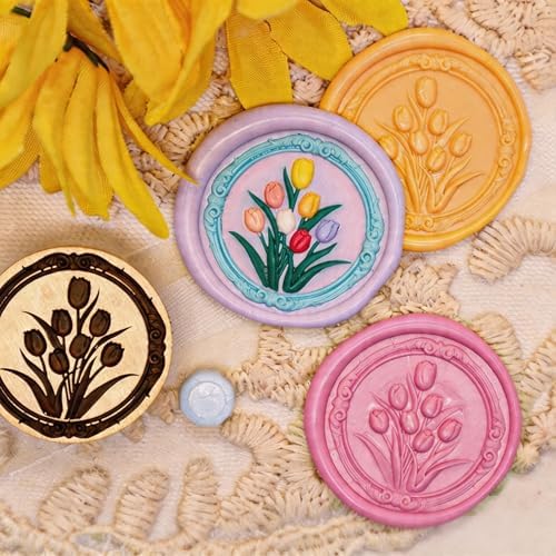 VANGOAL Wax Seal Stamp, Floral Series 3D Embossed Brass Stamp Head with Wooden Handle, Vintage Sealing Kit for Wedding Invitations, Envelopes, Gift Wrapping, Letters and Crafts (Floral-D)