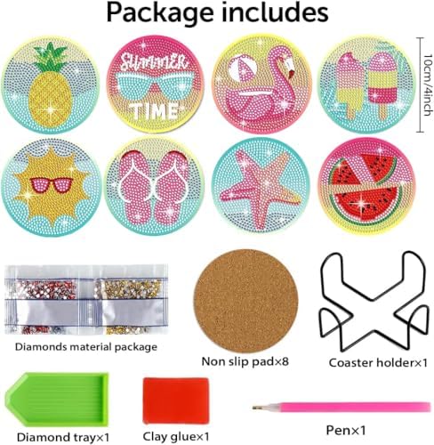 Leatrice 8 PCS Diamond Art Coasters Small Diamond Painting Kits for Adults