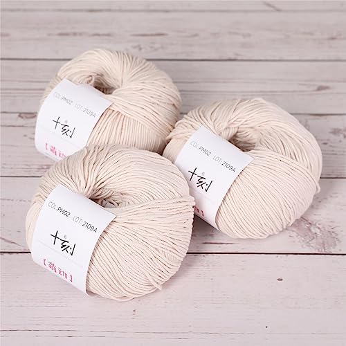 Fine Weight Knitted and Crocheted Cotton Yarn, 100% Long Staple Cotton Yarn, Baby Sports, 2 Packages of 100g/3.52oz (Per Skein 50g/162yards)-Milk Tea White