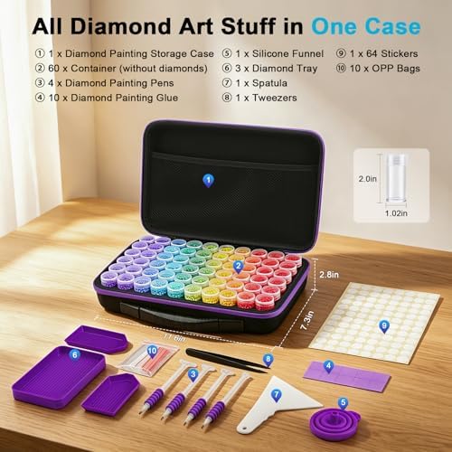 ZORETCO Diamond Art Storage with 60 Containers, Diamond Art Kits for Adults