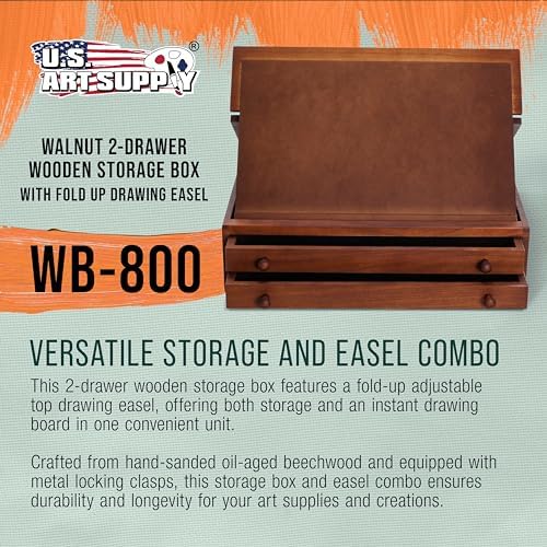 U.S. Art Supply 2-Drawer Artist Tool Supply Box with Locking Clasps