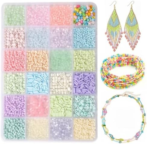24 Grid Rainbow Glass Seed Bugle Tube Beads Jewelry Making DIY Craft Kits