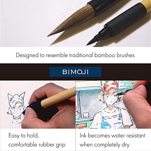 Kuretake Bimoji Brush Pen, 5 pcs set, brush tip marking fude brush pen, for Calligraphy, lettering, illustration, Professional, Made in Japan