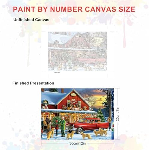 SENQAO Christmas Paint by Numbers for Adults Framed, Red Truck Adults' Paint-by-Number Kits, Adult Paint by Number Kits on Canvas, Acrylic Number Painting for Home Decor, 8x12in