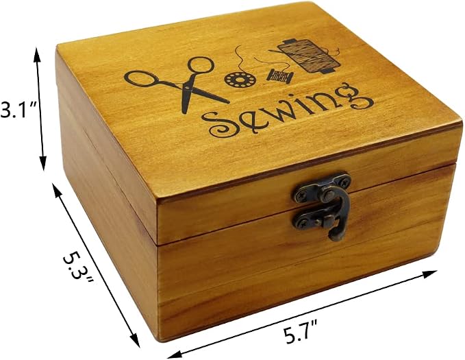 Flytreal Sewing Kit Small Box Basket, Wooden Hand Home Sewing Repair Tool Kit, Beginner Universal Sew Kit Accessories for Women, Men, Adults, Girls, Kids