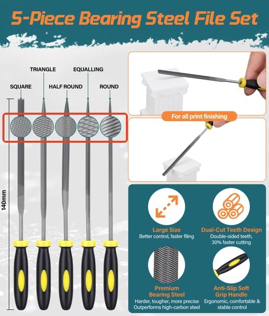 3D Printer Tools Kit with Storage Bag, 44PCS 3D Printing Accessories-Craft Knife, 5 Types of Files, Scrapers, Tweezers, Nozzle Cleaning, Finishing Tools, Cutting Mat & More, Starter Kit for Printing