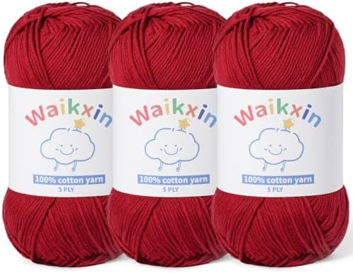 3 Pack of 100% Cotton Yarn for Crocheting,Baby Yarn for Crocheting Soft,5 Ply Milk Cotton Yarn,#2 Sport Weight Cotton Yarn,10.6oz/787.4yds Amigurumi Yarn for Puzzle,Clothes&DIY Crafts.(3 Burgundy)