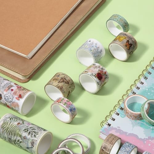 Mr. Pen- Washi Tape Set, 24 Rolls, Assorted Sizes, 3.2 Yards/Roll | Washi Tape for Scrapbook, Arts, Crafts, Journals and Planners, Vintage Botanical & Butterfly