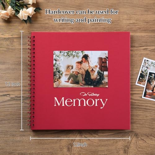 potricher 12 x 12 Inch Large DIY Scrapbook Photo Album 40 Pages, Red | Thick Kraft Paper Scrap Book Photo Albums, Memory Book for Wedding, Anniversary, Baby, Family, Travel, DIY Projects