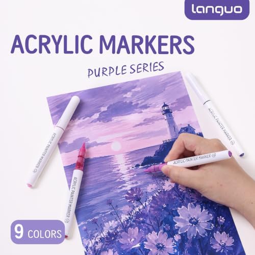 languo Acrylic Paint Markers, 9 Colors Purple Series, Soft Brush Tip