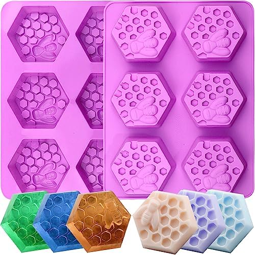 Honeycomb Silicone Molds, 2 Pack Honeycomb Soap Mold 12 Cavity | Hexagon Bee Honeycomb Molds for Homemade Soap Lotion Bar Wax Melt Beeswax Candle, Non-stick Baking Mold for Muffin Chocolate