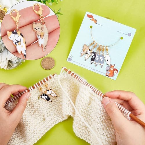 NBEADS 8 Pcs Cat Stitch Markers, Alloy Enamel Crochet Stitch Marker Charms Locking Stitch Marker with Lobster Claw Clasps for Knitting Weaving Sewing Accessories Quilting Jewelry Making