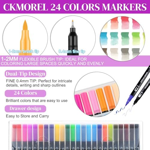 Mindfulness Adult Coloring Book with 24 Dual Tip Colors Markers