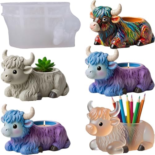 Highland Cow Epoxy Resin Molds Silicone, Cow Plaster Candle Molds