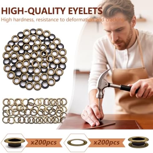 SEMINI 200 Sets 8mm Bronze Grommet Eyelet Kit for Fabric Leather Crafts