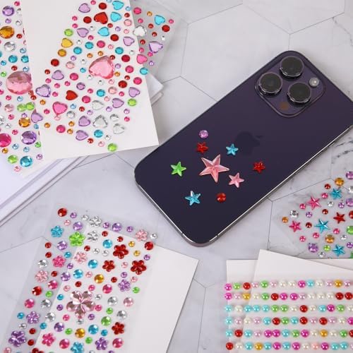 Gem Stickers for Crafting, Face, Eye, and Body Makeup, DIY Decoration, Kids' Rewards (Gem Stickers C 8 Sheets)