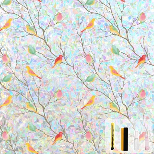 Kromapolis Window Privacy Film, Stained Glass Rainbow Bird, 23.6″ x 157.4″
