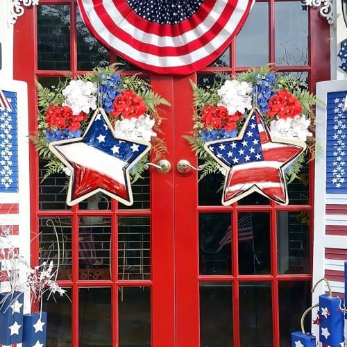 Large Size 12" Wooden Star Ornaments to Paint, Wooden DIY Blank Unfinished 4th of July Door Sign Wreath Door Hanging Sign Plaque Crafts Hanging Patriotic Day Independence Day Decorations 3PCS