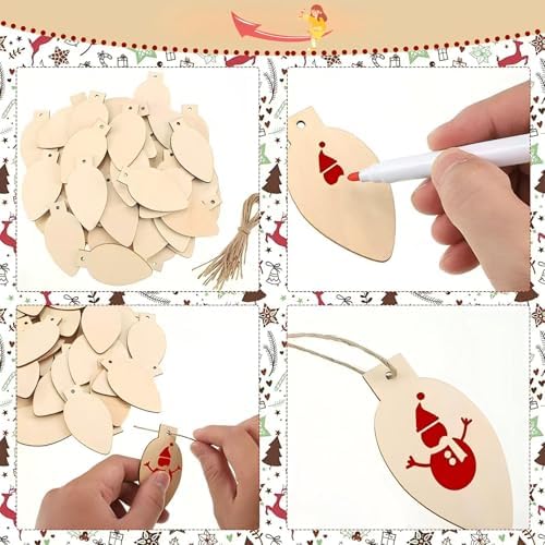 Wooden Christmas Bell Ornament, 10pcs Blank Wood Ornaments, 3.5x1.9x0.12in Used for Painting and Decoration DIY Technology, Hanging skrnrhrery