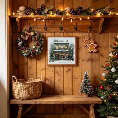 KYOQFVN Christmas House Cross Stitch Kit, 11CT Pre-Printed Stamped Cross Stitch Kits for Beginners, Easy Needlepoint Embroidery Counted Crosstitch Art Craft for Wall Decoration 14x14inch