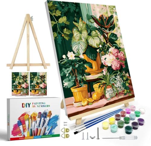 WUDWL Paint by Numbers Kit for Adults Framed Canvas, with Wooden Easel